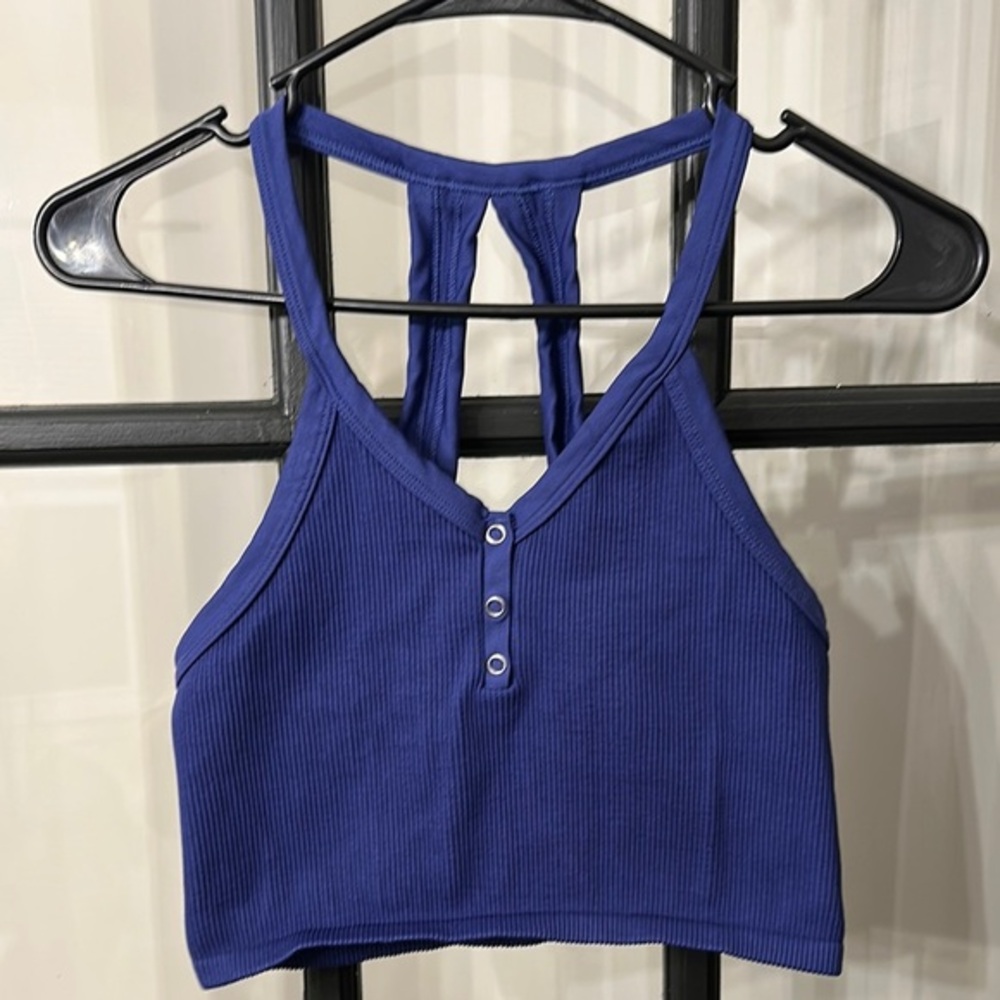 Blue Ribbed Women's Crop Top Free People
